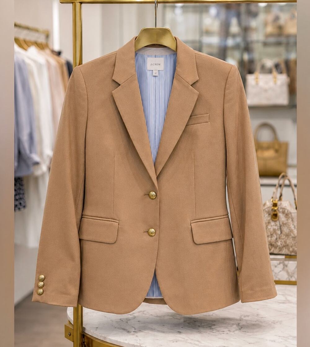 J.Crew Factory Original Schoolboy Blazer Camel Brown 2 Gold Buttons sz 12